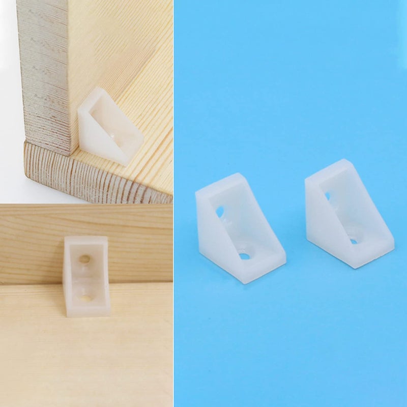 MroMax 100Pcs Plastic Corner Braces White L Brackets, 0.79" x 0.79" x 0.59" (LxWxH) Right Angle Bracket, Ideal for Supporting/Reinforcing Light-Duty Shelves, DIY Projects and Furniture Assembly - Image 5